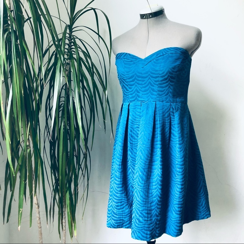 REBECCA TAYLOR Women’s Sweetheart Neckline Zebra Print Blue Dress Size 10